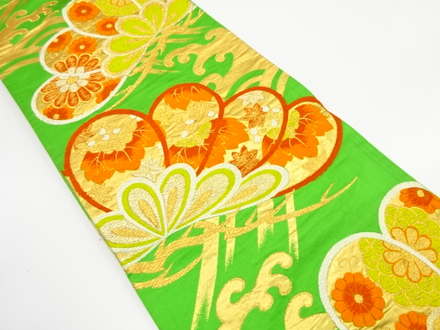 JAPANESE KIMONO / ANTIQUE FUKURO OBI / SILK / WOVEN PAULOWNIA & KIKU